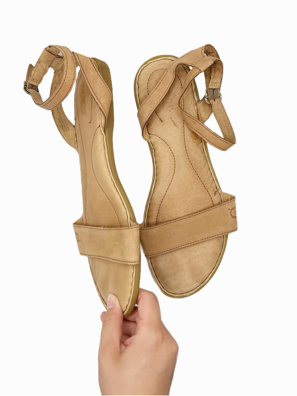 Born Brown Leather Flat Sandals Womens - Picture 4 of 8